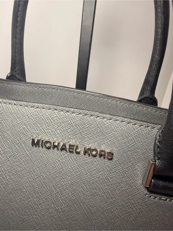 Michael Kors Gray & Black Saffiano Leather Medium Satchel - Image 13