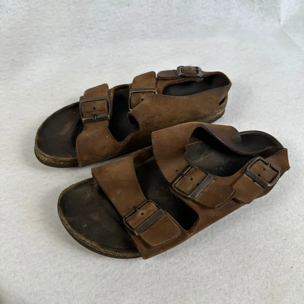 Birkenstock Milano Sandals Suede Leather Brown Womens Size 7 37 EU Grunge‎ Retro - Image 2
