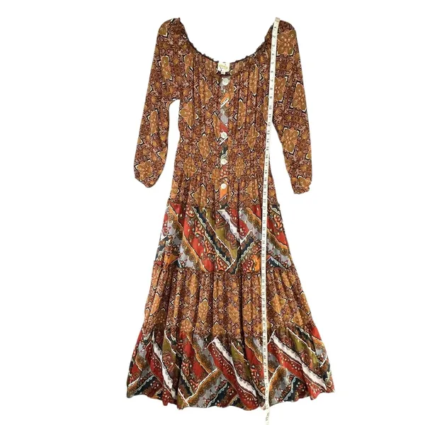 Anthropologie Fig And Flower Maxi Dress L Petite Multi Paisley Sheer Tiered Boho - Image 8
