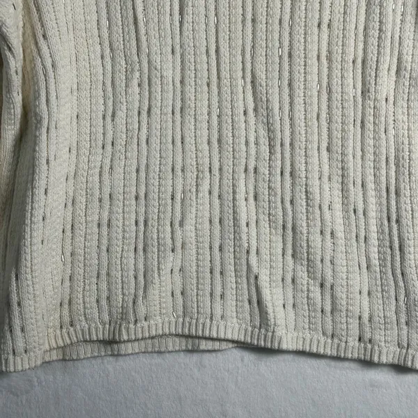 Banana Republic Cream Ribbed Knit Sweater Size XL Cotton Blend Metallic Accents‎ - Image 7