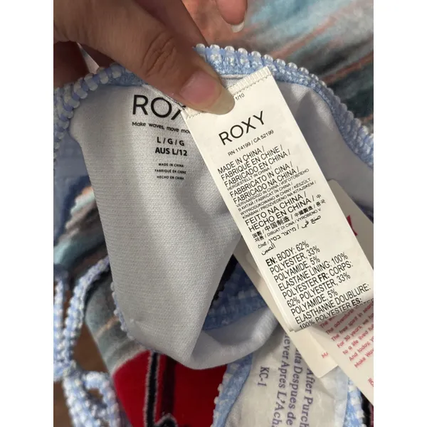 Roxy Blue Gingham Seersucker Side Tie Low Rise Cheeky Bikini‎ Bottom Swimsuit - Image 7
