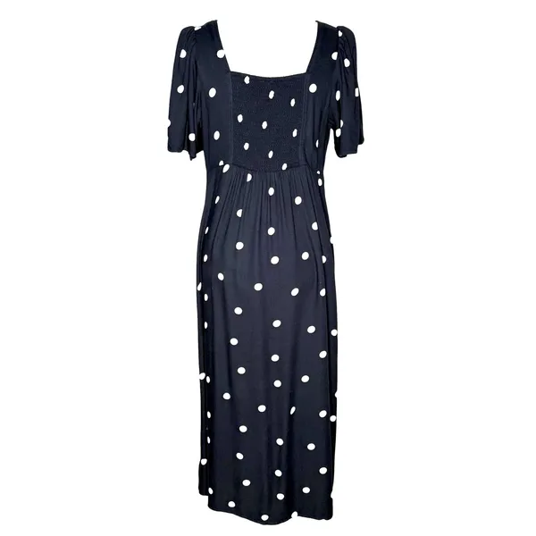 Old Navy M Polka Dot Midi Dress Navy Full‎ Button Front Classic Empire Waist - Image 8