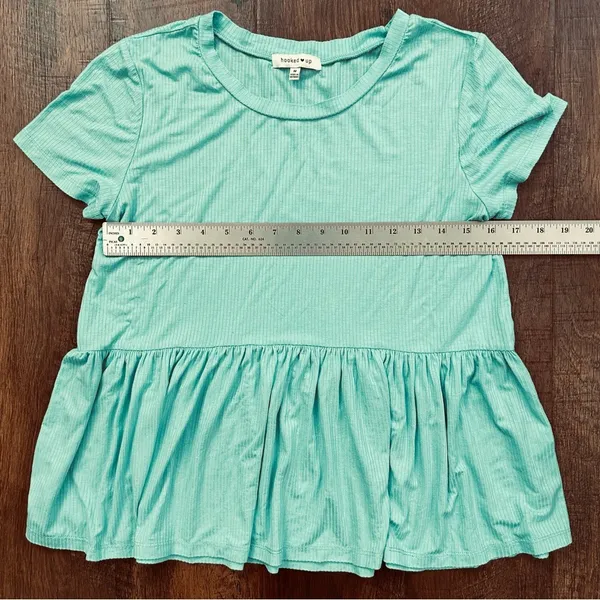 HOOKED UP turquoise teal baby doll top, size M - Image 4
