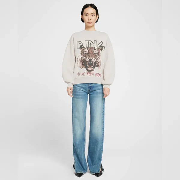 Anine Bing Tiger Sweatshirt In Stone, Size Small - Image 2