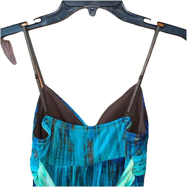 Ruby Rox Green Blue Tie-Dye Sun Dress Babydoll Tulle Ruffled Ruched Y2K Medium - Image 6