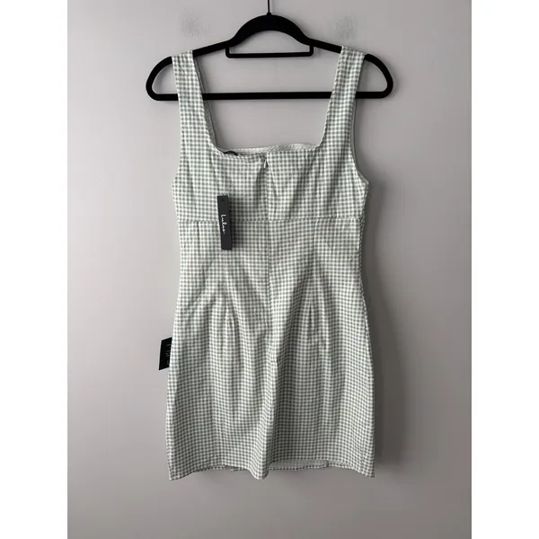 Lulus Happy Chance Sage Green Gingham Square Neck‎ Mini Dress Size Medium - Image 6