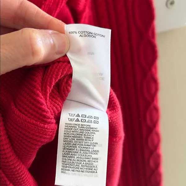 Lucky brand Textured Mixed cable knit Sleeve Henley cotton red M oversized boho​ - Image 9