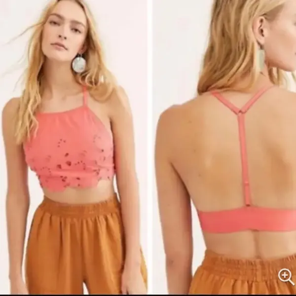 Free People Size Medium Coral Kiss‎ Kiss Racerback Crop Tank NEW - Image 2