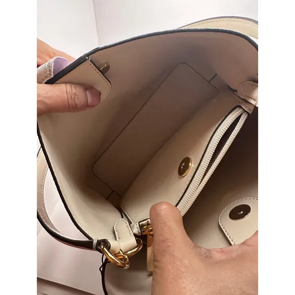 Michael Kors Pratt Medium Bucket Shoulder Bag Tote Pale Gold MK Logo Purse NWT - Image 5