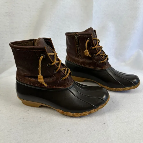 Sperry Women's 7.5 Duck‎ Boots Brown Leather Rubber Waterproof Winter Rain Boots - Image 5