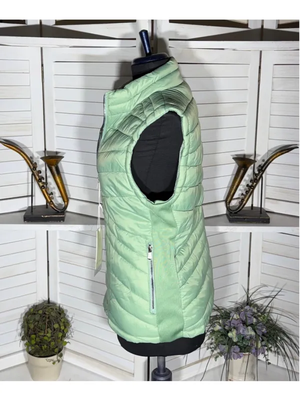 Roosevelt light green puffer vest quilted fleece lined outerwear hiking skiing L - Image 4