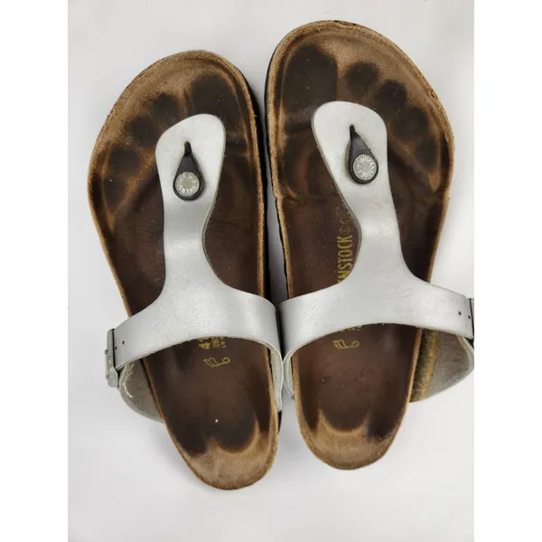 Birkenstock Gizeh‎ Womens Silver Leather Slide Sandals, Size US 10 EU 41 - Image 6