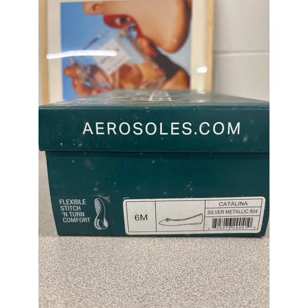 NIB Aerosoles Size 6 Catalina Metallic Silver Leather Snakeskin Slip On Bow Flat - Image 3