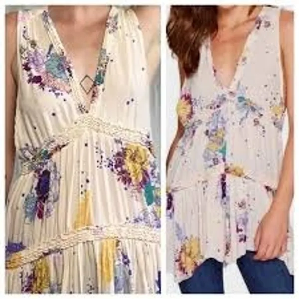 FREE PEOPLE | M | Floral Tiered Tunic Top Mini Dress Ruffle Sleeveless Tank - Image 2