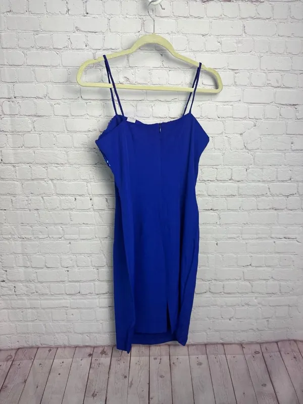 Vintage y2k size 5/6 blue sequin embellished royal blue slip dress glam night - Image 5