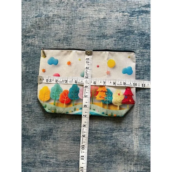 Colorful Trees Clouds Stars Cotton Canvas Small Makeup Bag Travel Toiletry Pouch - Image 6