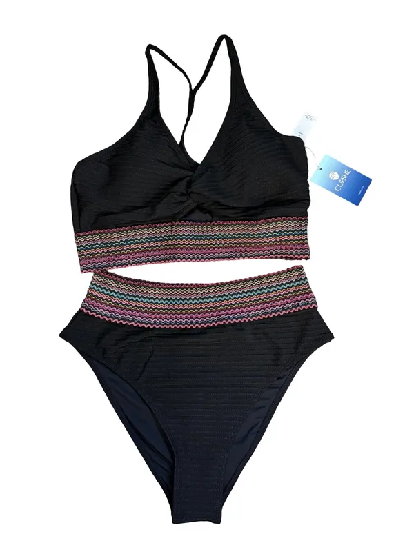 NEW Cupshe Black Keyhole Bikini Top & High-Waisted Bottoms Set - Size L - Image 4