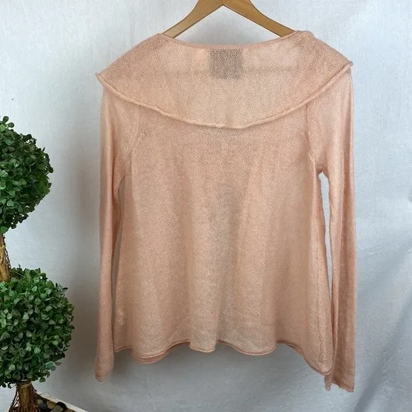 Anthropologie Pink Sheer Knit Long Sleeve Sweater By Guinevere M - Image 5