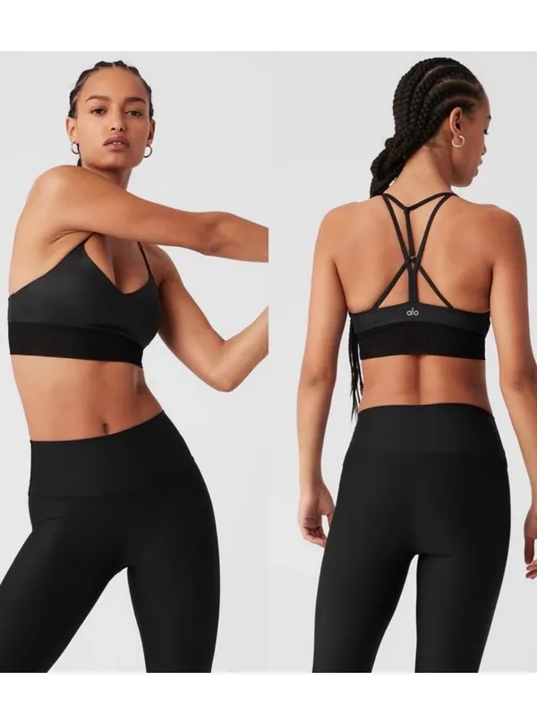 Alo Yoga Lavish Bra Glossy Black Mesh - Image 2