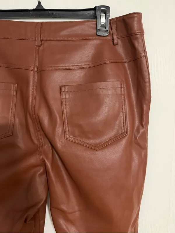 Anthropologie laser cut‎ hem brown faux Leather size 12 ankle crop - Image 15