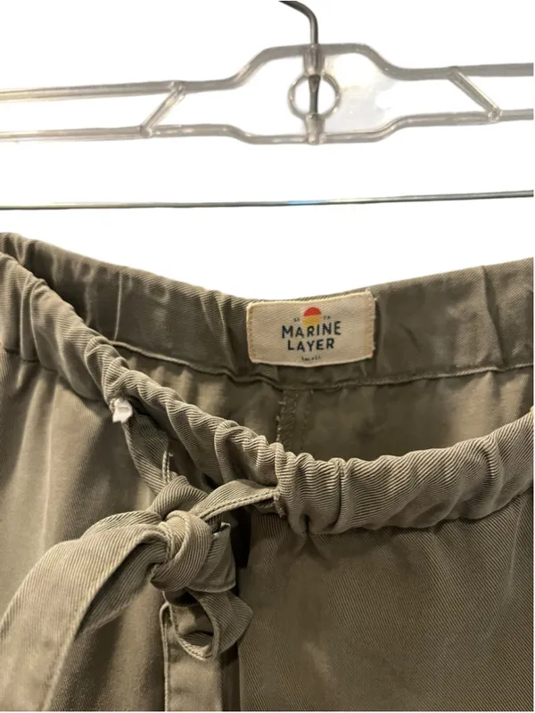 Marine Layer Khaki Green Twill Barrel Drawstring Pants Elastic Waist Size Small - Image 5