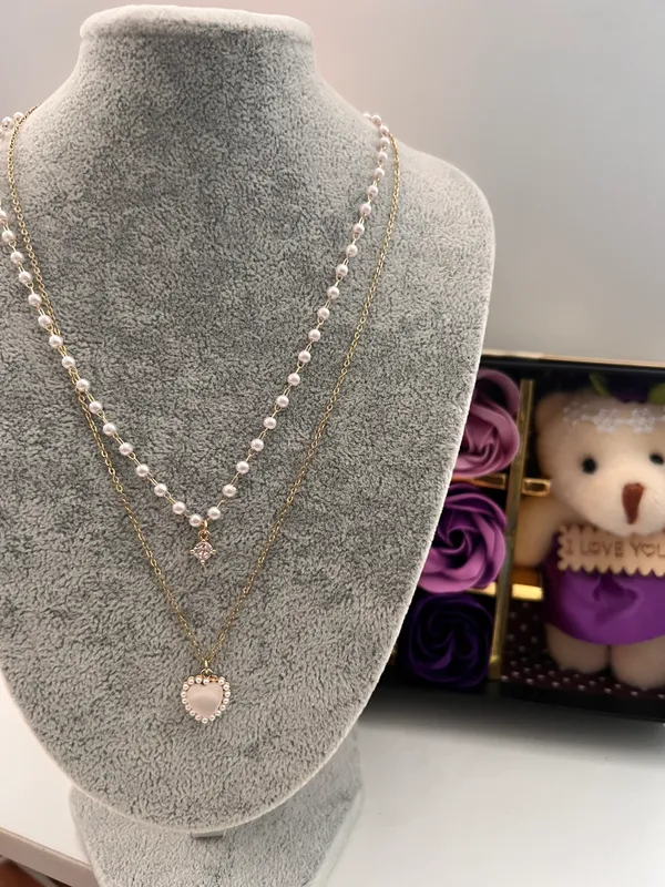 Love Pendant Double Collar Chain Necklace - Image 4