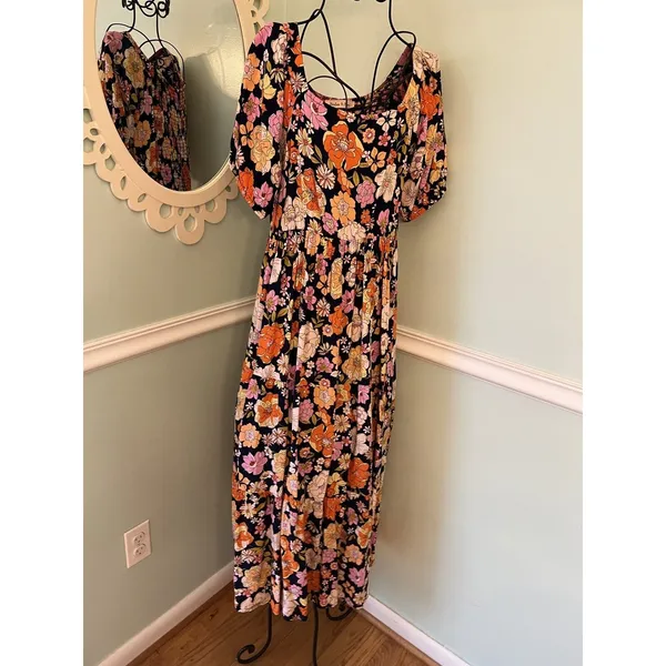 Harlow & Rose Floral Multicolor Polyester Round Neck Short Sleeve Maxi‎ Dress S - Image 2