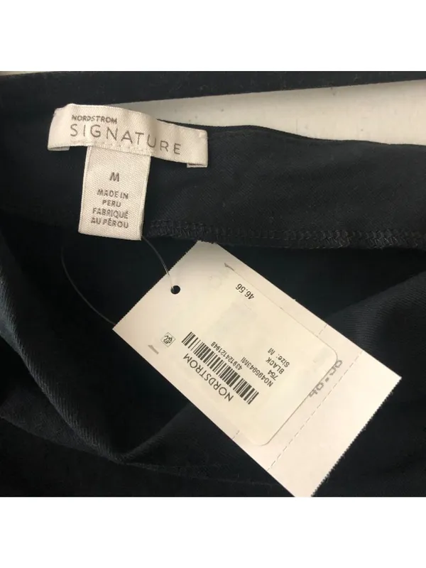 Nordstrom Signature Womens One Shoulder Top Short Sleeve Pleated Black M - Image 3