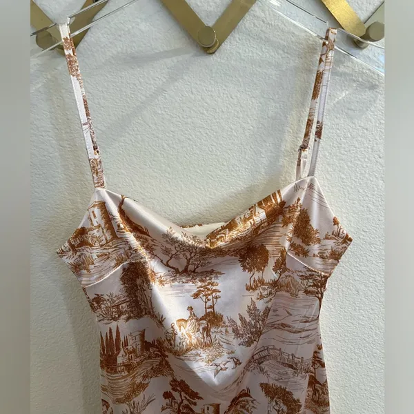 Urban Outfitters Toile Printed Sateen Mini Dress Amber White Large - Image 6