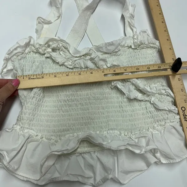 Anthropologie Maeve Top Womens X Small White Ruffle Tank Smocked Cotton - Image 9
