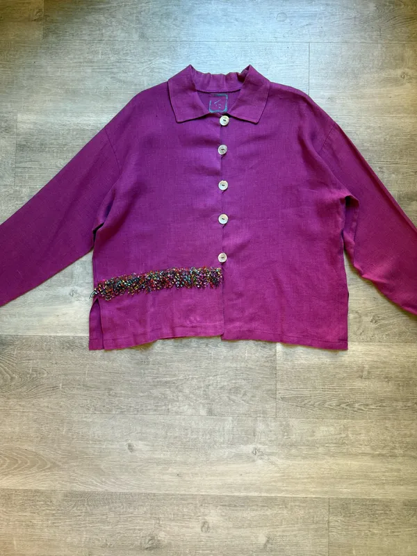VTG T. Elliot 100% Linen Shirt And Pants Set Size S Colorful Fringe Art To Wear - Image 2