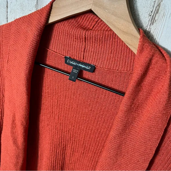 Eileen Fisher Burnt Orange Ribbed Open Cardigan Sweater Womens‎ Size Small - Image 2