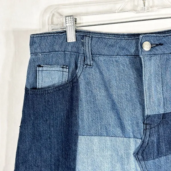 Gianni Bini Medium‎ Mini Skirt Blue Denim Patchwork Y2K Boho Pockets Womens 120 - Image 3