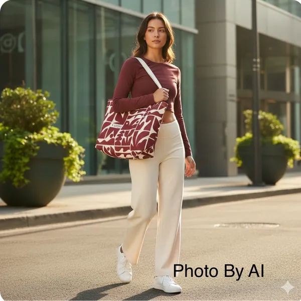 VUORI Tote Bag Limited Edition Holiday 2025 Canvas Maroon White Large Bag - Image 6