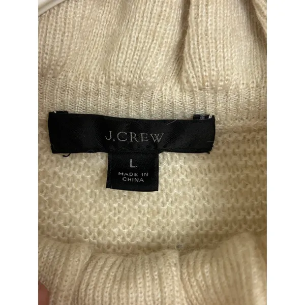 J Crew Alpaca Blend Cream Ruffle Neck Pullover Sweater L Minimal Preppy Classic - Image 4