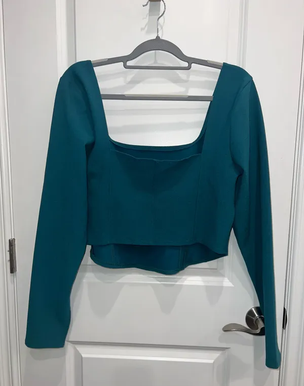 Abercrombie Cropped Corset Ballet Core Top Teal Green Size XL - Image 2