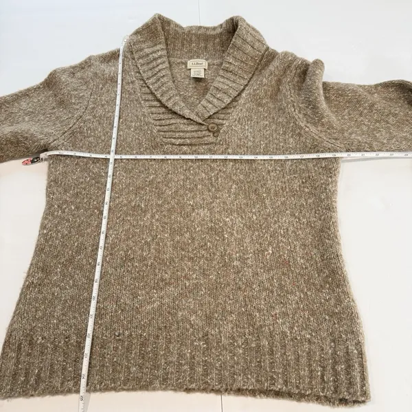 LL Bean Brown Marled Shawl Collar Wool Blend Pullover Sweater MEDIUM - Image 6