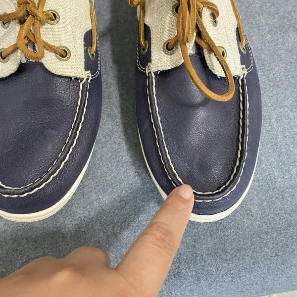 Sperry Women's Topsiders Women's 8M Blue Leather/Linen Canvas Close Toe Shoes - Image 5