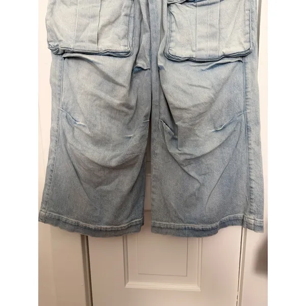 Zara Women Light Wash Multi Pocket Cargo Wide Leg Denim Jeans High Rise SIZE 4 - Image 11