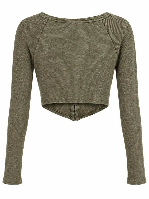 Anthropologie Pilcro Cropped Cardigan Womens XS Moss Green NWT Hook Front Ribbed - Image 5