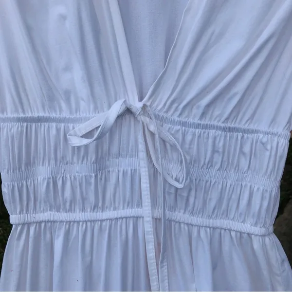 White Cotton Blend Tiered Puff Sleeves Maxi Dress M - Image 5