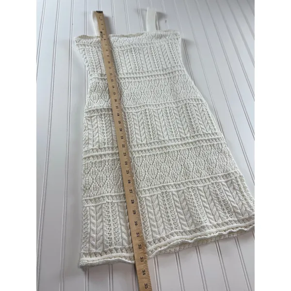Taylor Boho-Chic Crochet Bodycon Tank Dress White Knit Mini Square Neck Small - Image 7