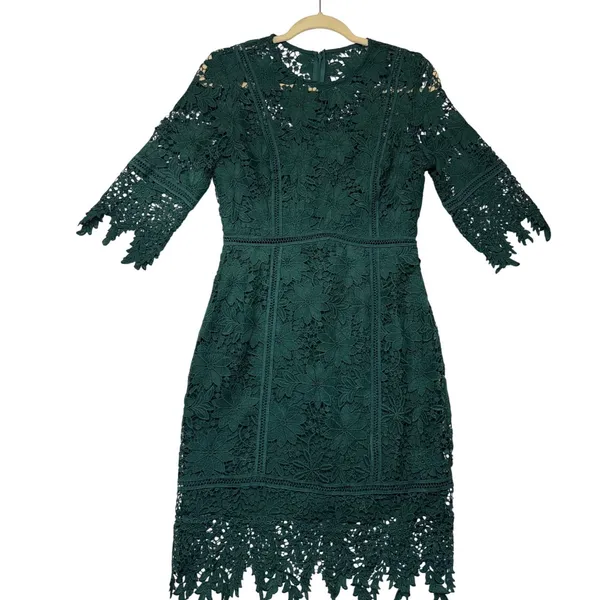 Minuet Emerald‎ Green Floral Lace Cocktail Dress Sheath 3/4 Sleeve Small NWT - Image 2