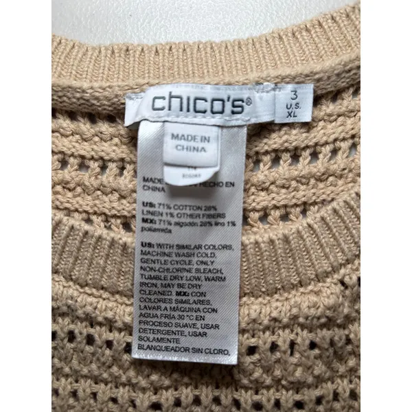 Chico's Beige Taupe Cotton Linen Sweater Vest 3 XL Side Button Layers‎ Preppy - Image 5