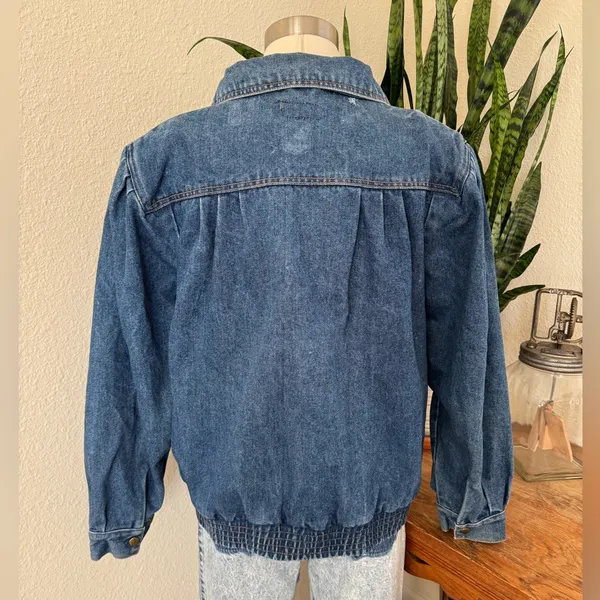 Vintage 80s Puff Shoulder Denim‎ Jacket Boxy Fit Large - Image 2