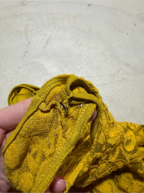 Free people miles of lace Yellow Lace Floral A-Line mini Dress small - Image 11
