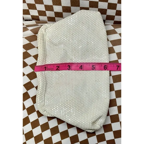 Vintage White Metal Mesh Clutch Purse Mid Century Gate Mouth Evening Bag Bridal - Image 11