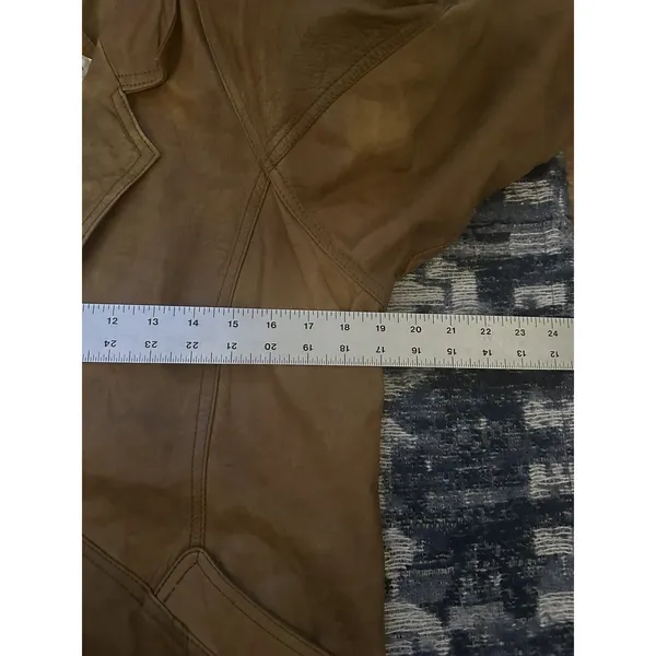 Women's Leather Trench Coat Laurice Vintage 80-90s Brown Pads Size Small Korea - Image 9
