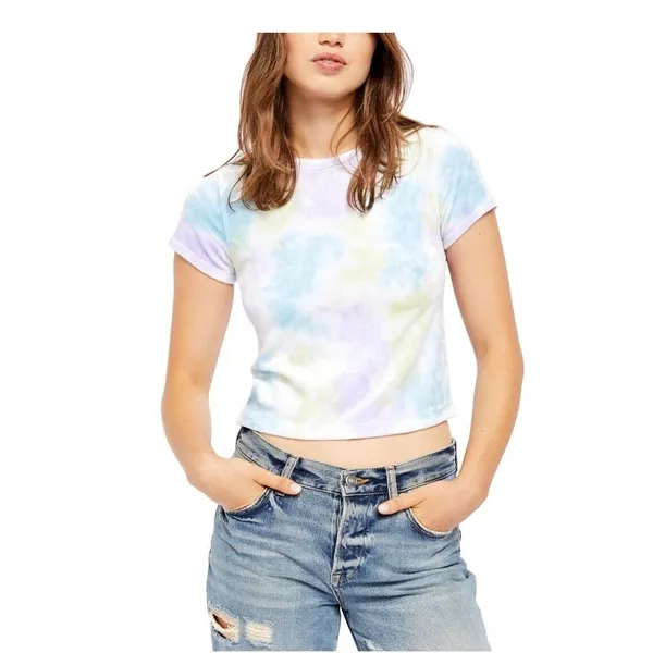 Free People Cloud Combo Tie Dye Bright Eyes Crewneck Velvet Baby Tee XL - Image 2