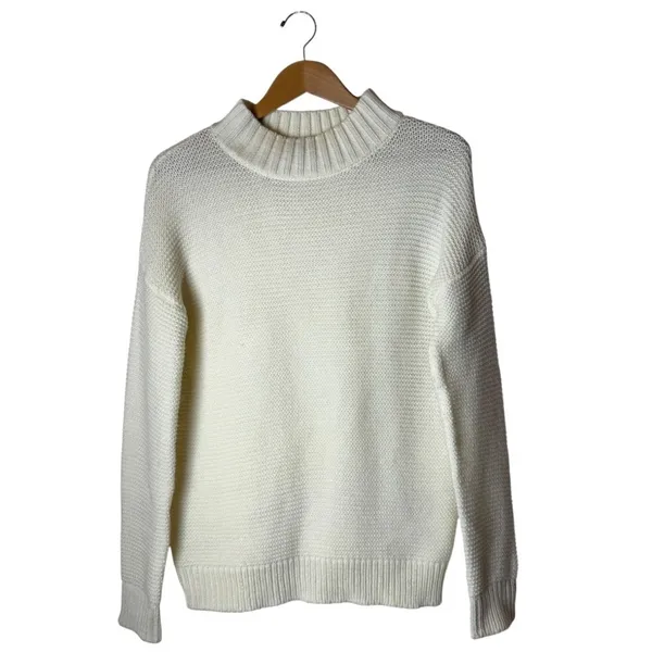 Nasty Gal Sweater Women Small Ivory Waffle Knit Mock Neck‎ Oversize Pullover - Image 2